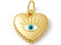 Breloque cœur doré œil turquoise plaqué or 18K