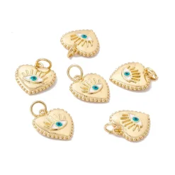 Breloque cœur doré œil turquoise plaqué or 18K