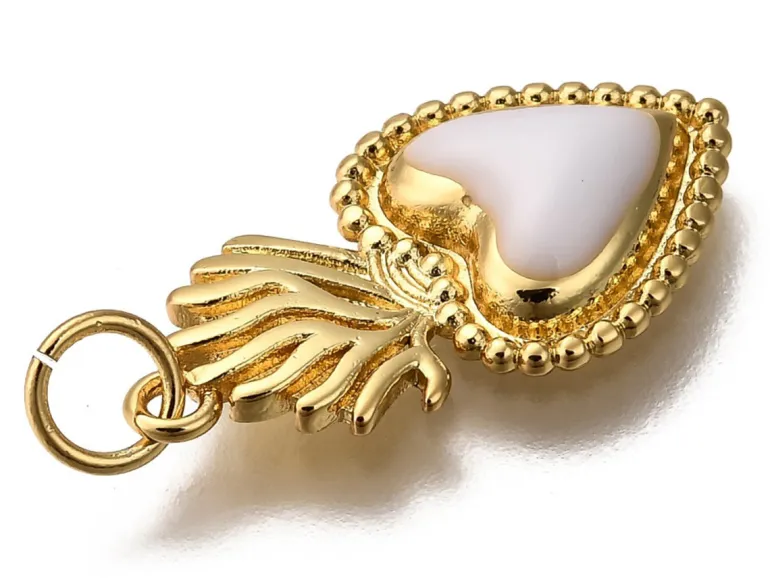 Breloque cœur émaillée en laiton doré à l’or fin – Blanc