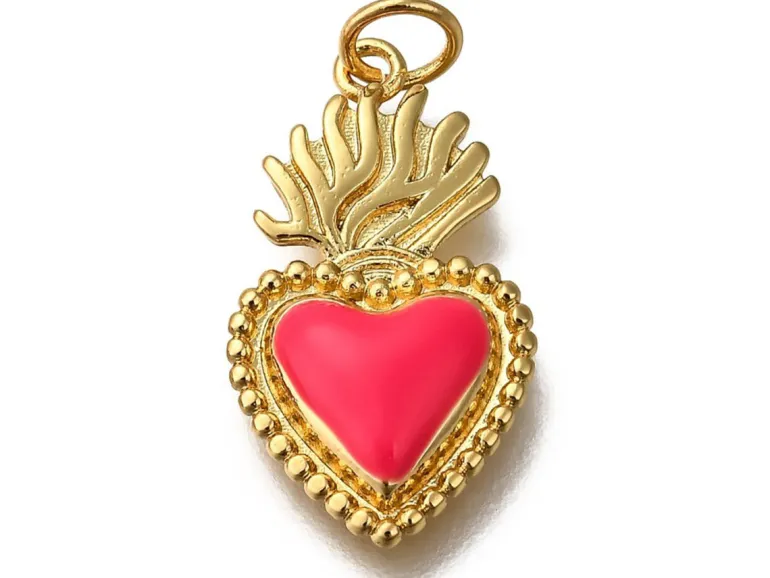 Breloque cœur émaillée en laiton doré à l’or fin – Rose