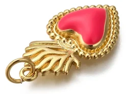 Breloque cœur émaillée en laiton doré à l’or fin – Rose