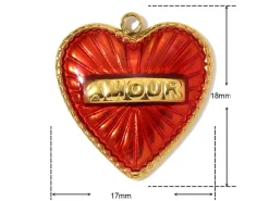 Breloque cœur poli miroir - acier inoxydable 304 doré à l’or fin