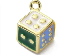 Breloque dé émaillé multicolore
