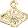 Breloque dorée à l'or fin 18K – Losange avec œil strass blanc
