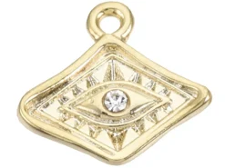Breloque dorée à l'or fin 18K – Losange avec œil strass blanc