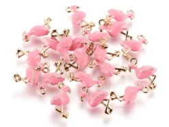 Breloque flamant rose émaillée rose en laiton doré – Touche tropicale pour bijoux DIY