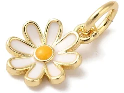 Breloque fleur blanche émaillée - laiton doré à l’or fin