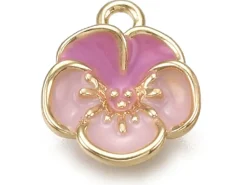 Breloque fleur émaillée en laiton doré à l’or fin