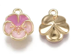 Breloque fleur émaillée en laiton doré à l’or fin