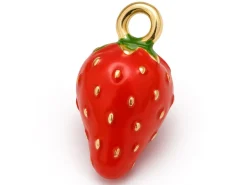 Breloque fraise émaillée en laiton doré à l’or fin