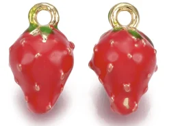 Breloque fraise émaillée en laiton doré à l’or fin