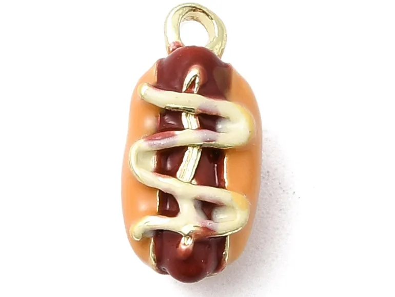 Breloque hot dog émaillée - doré