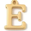 Breloque lettre E en laiton plaqué or 18 K