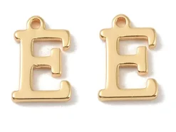 Breloque lettre E en laiton plaqué or 18 K