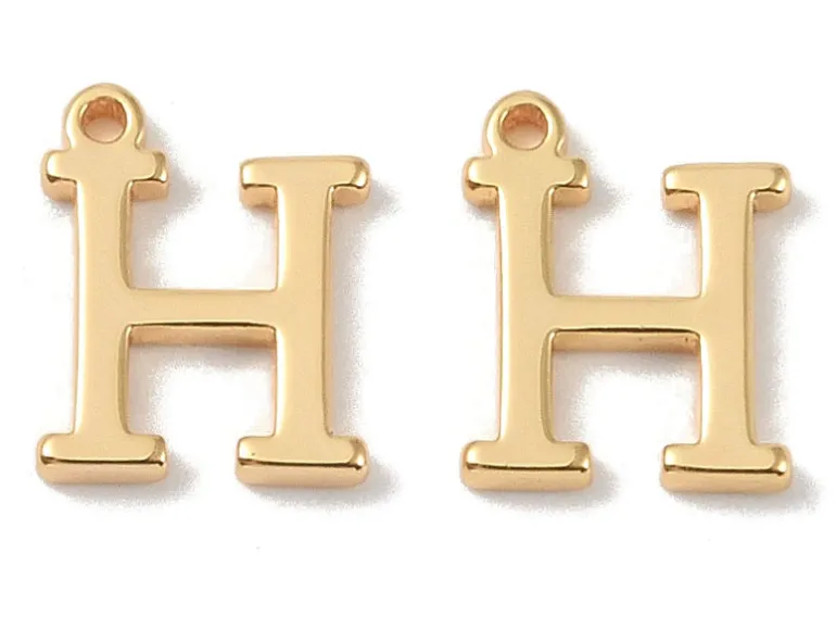 Breloque lettre H en laiton plaqué or 18 K