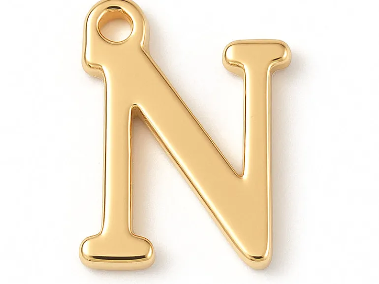 Breloque lettre N en laiton plaqué or 18 K