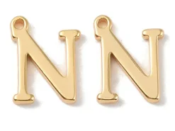 Breloque lettre N en laiton plaqué or 18 K