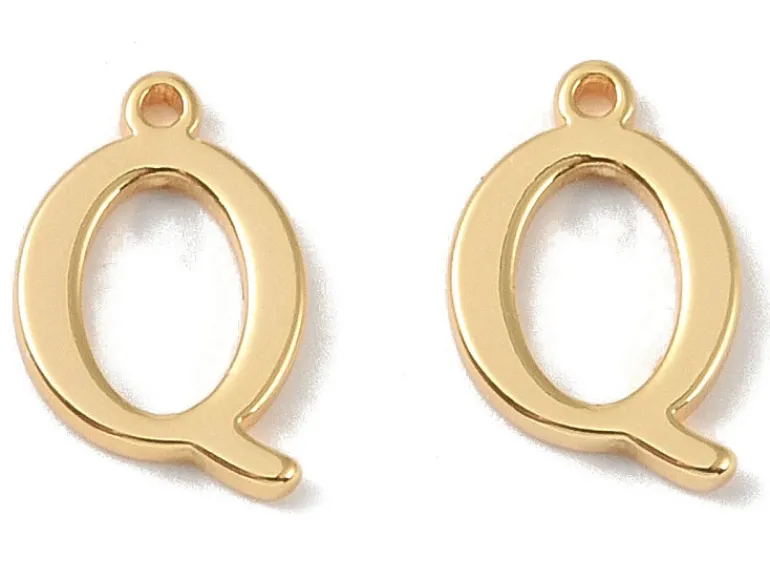 Breloque lettre Q en laiton plaqué or 18 K