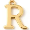 Breloque lettre R en laiton plaqué or 18 K