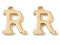 Breloque lettre R en laiton plaqué or 18 K