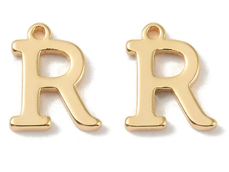 Breloque lettre R en laiton plaqué or 18 K