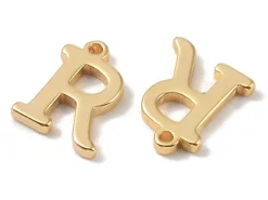 Breloque lettre R en laiton plaqué or 18 K