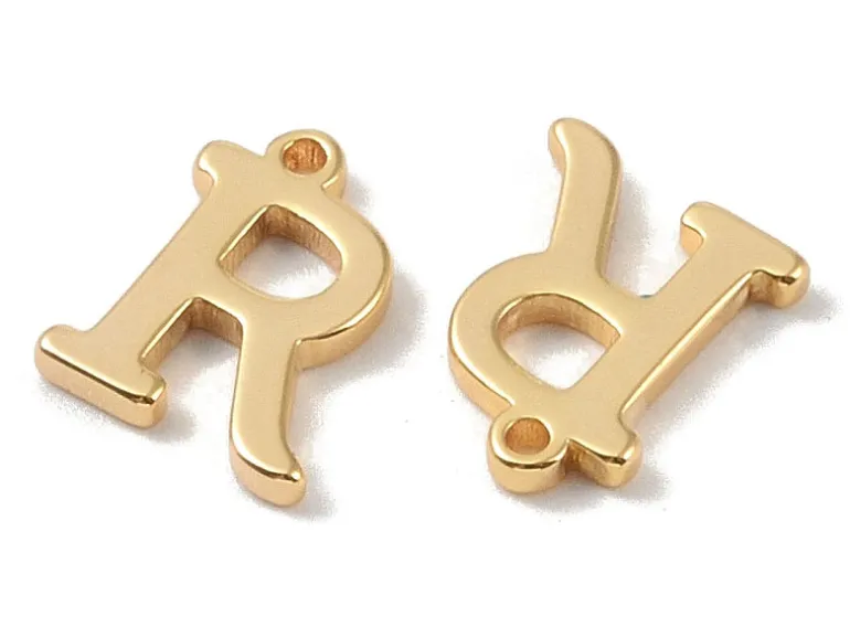 Breloque lettre R en laiton plaqué or 18 K
