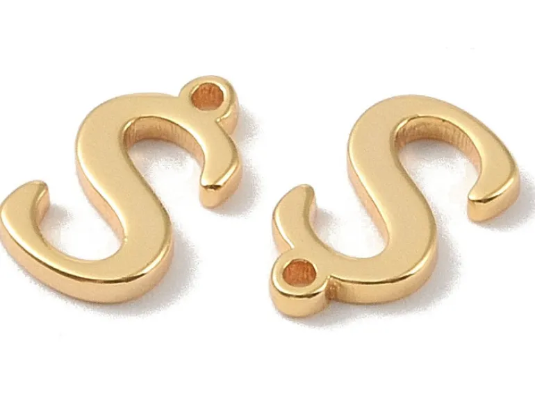 Breloque lettre S en laiton plaqué or 18 K
