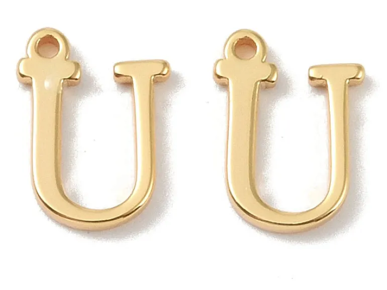 Breloque lettre U en laiton plaqué or 18 K