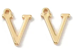 Breloque lettre V en laiton plaqué or 18 K