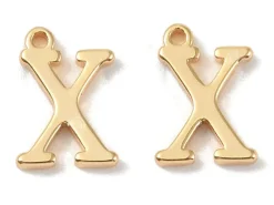 Breloque lettre X en laiton plaqué or 18 K