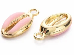 Breloque émaillée - cauri rose - 17 mm