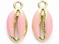 Breloque émaillée - cauri rose - 17 mm