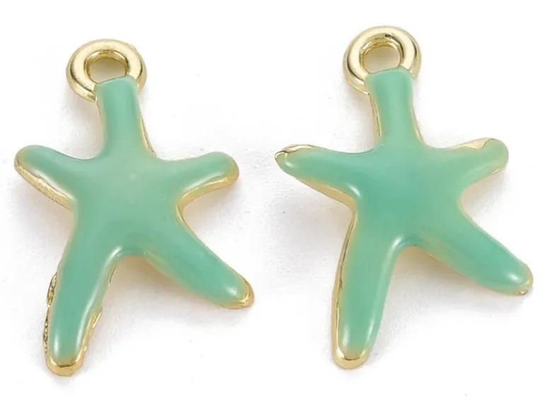 Breloque émaillée - étoile de mer - vert d'eau