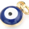 Breloque émaillée et dorée à l'or fin - œil bleu nuit - 9,5 x 6,5 mm