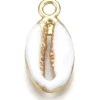 Breloque émaillée et dorée - Coquillage cauri blanc - 17 x 8,5 mm