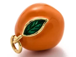 Breloque orange émaillée en laiton doré à l’or fin