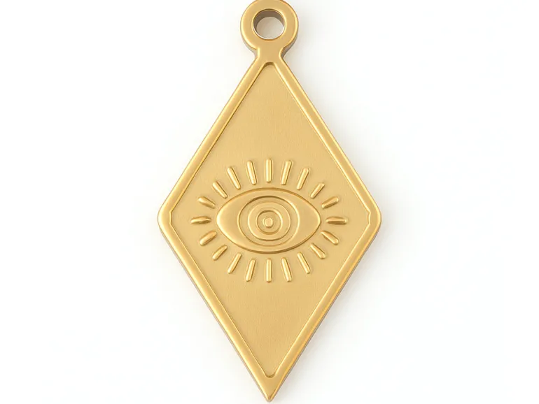 Breloque pendentif losange avec œil en acier inoxydable 304 doré à l’or fin 18K