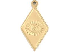 Breloque pendentif losange avec œil en acier inoxydable 304 doré à l’or fin 18K