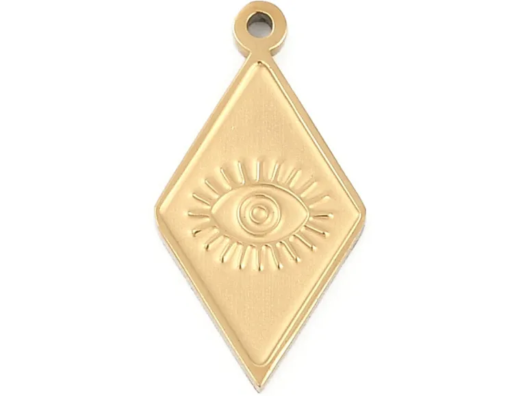 Breloque pendentif losange avec œil en acier inoxydable 304 doré à l’or fin 18K