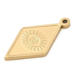 Breloque pendentif losange avec œil en acier inoxydable 304 doré à l’or fin 18K