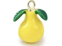Breloque poire jaune émaillée - doré