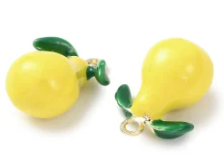 Breloque poire jaune émaillée - doré