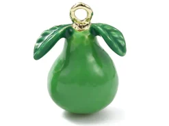 Breloque poire verte émaillée - doré
