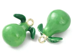 Breloque poire verte émaillée - doré