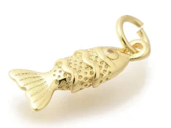 Breloque poisson pavée en laiton doré à l’or fin