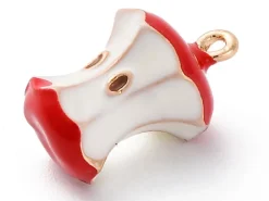 Breloque pomme rouge croquée émaillée - doré