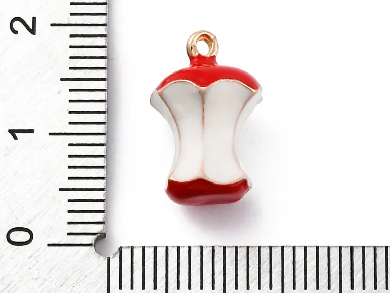 Breloque pomme rouge croquée émaillée - doré