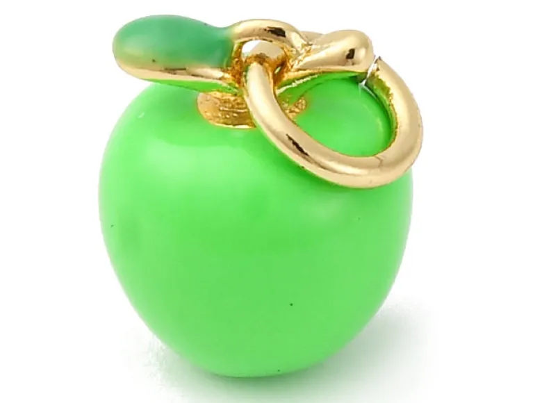 Breloque pomme verte émaillée - laiton doré à l’or fin