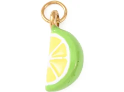 Breloque quartier de citron vert émaillée - acier inoxydable 304 doré